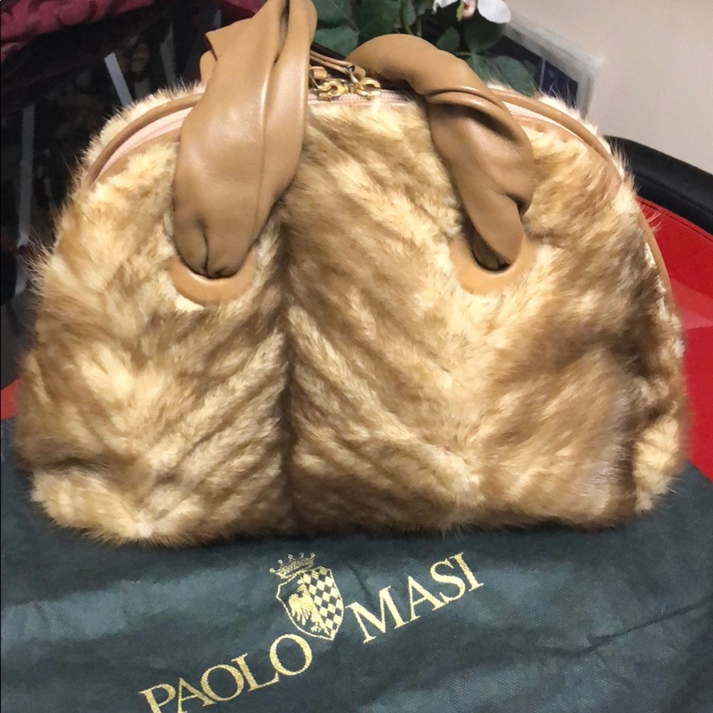Paolo Masi  Ivory Mink fur and leather Hobo bag